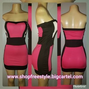 New pink color block tube dress